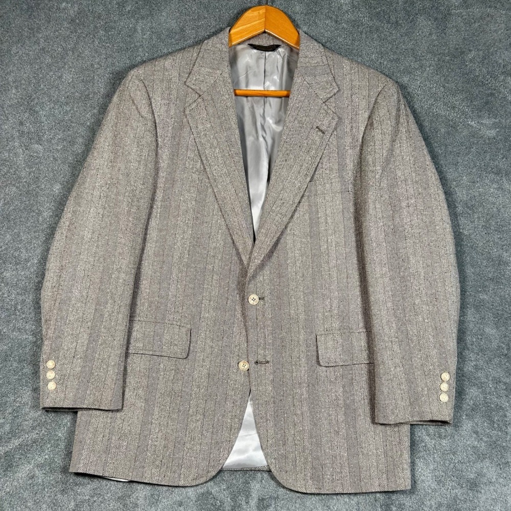 VTG Southwick Blazer The Bagpiper Men 44R Gray Herringbone Stripe Sport Coat USA
